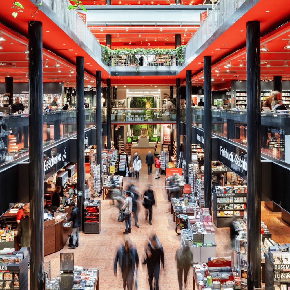Dussmann das KulturKaufhaus. Massive bookshop offering a variety of literary genres, plus gifts, records, events & a cafe.